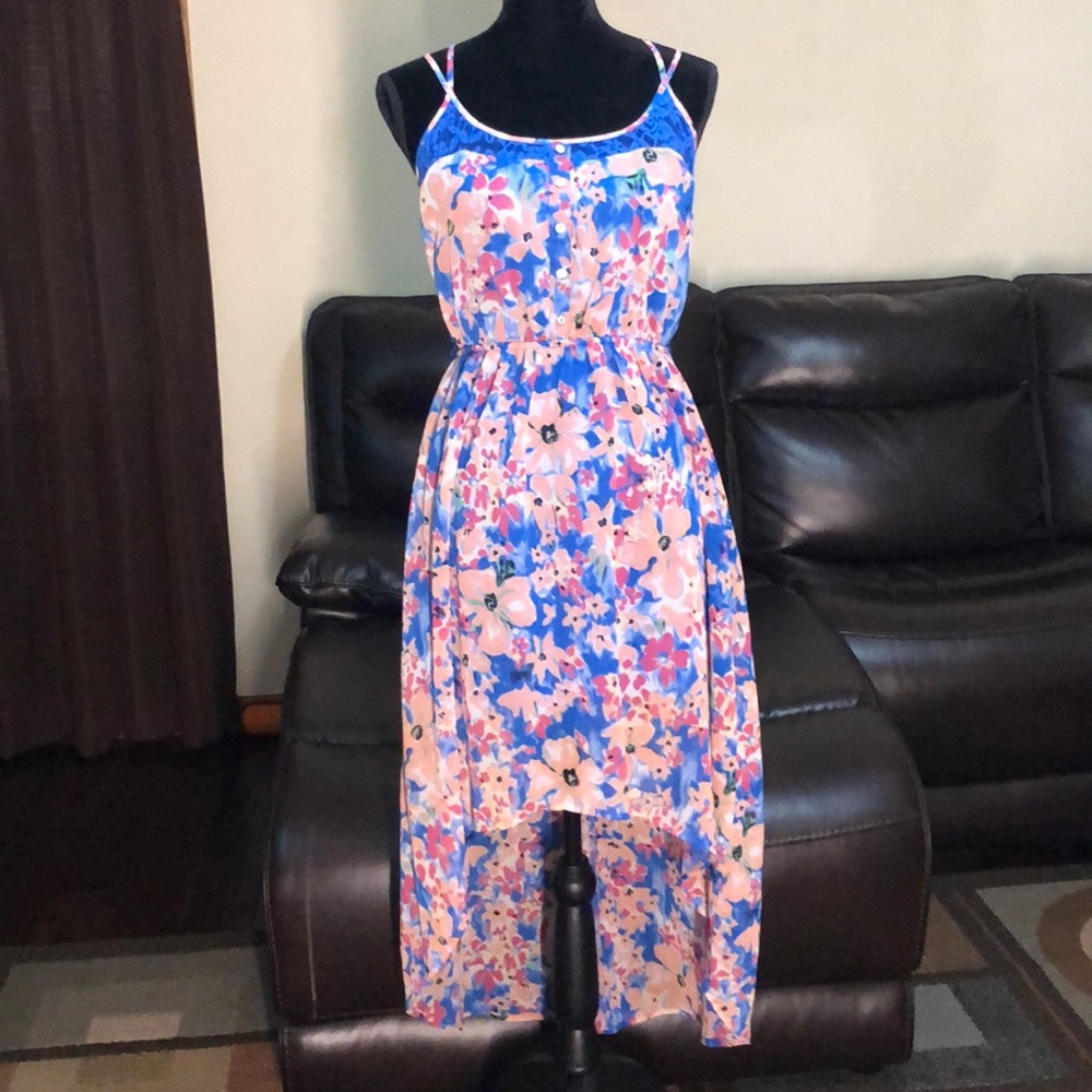 Candies Blue/pink Floral High Low Dress Size L